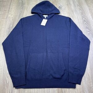 Peter Millar Mens Navy Conway Wool Cashmere Long Sleeve Popover Hoodie L NWT